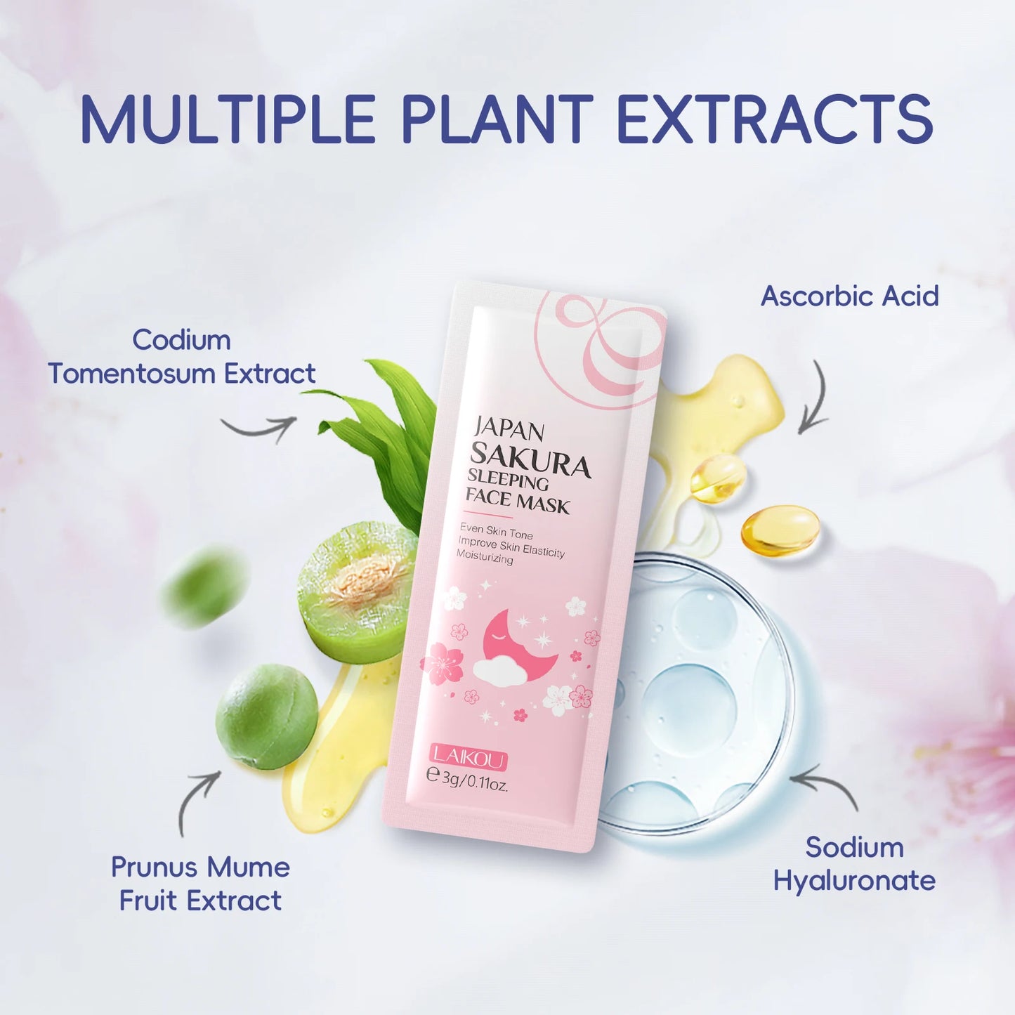 Sakura Skincare Set Hydrating Toner Lip Mask Sleeping Face Mud Mask Peach Scrub Travel Mini Kit Gift