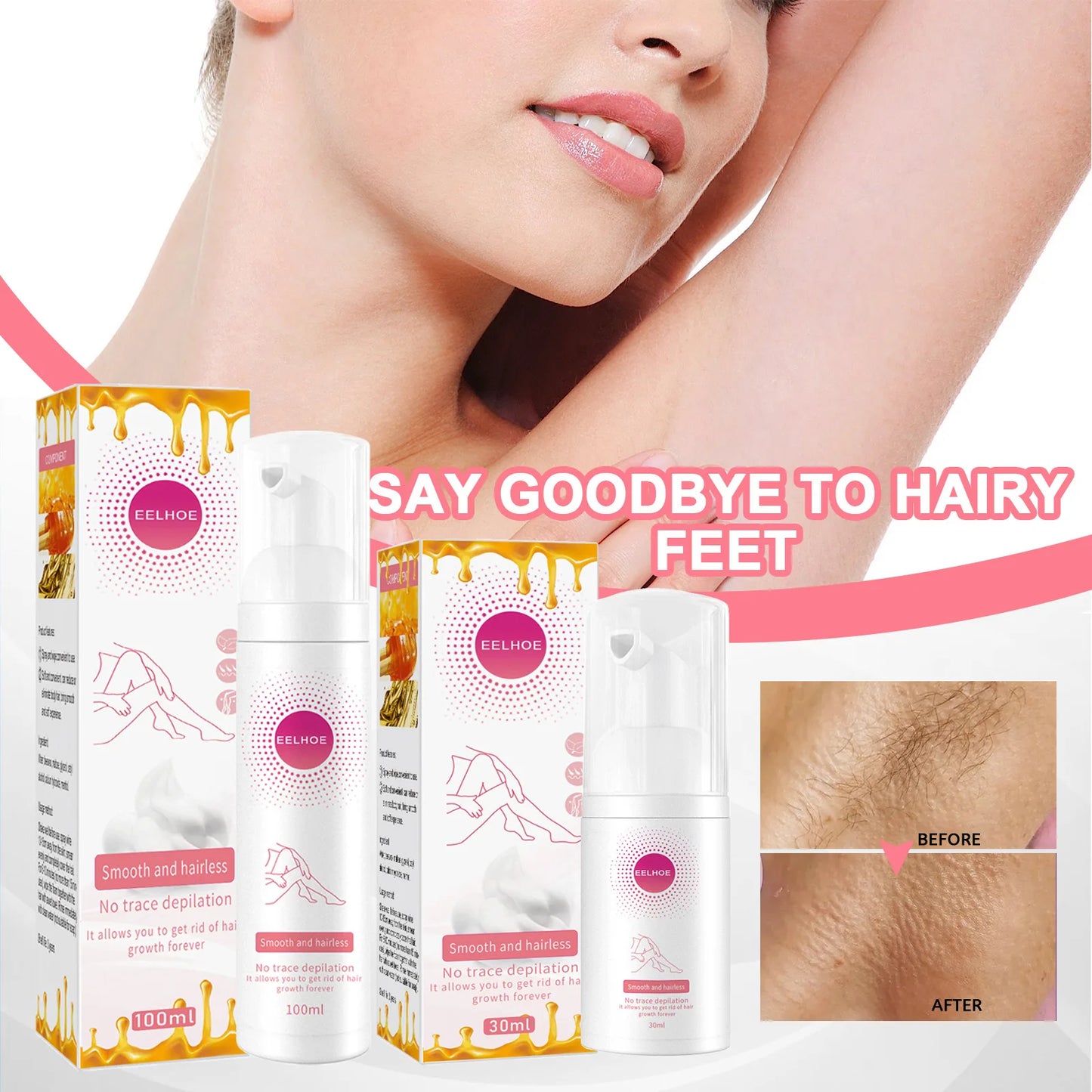 Honey Mousse Hair Removal Spray Body Foam for Armpit and Leg Hair Removal Gentle and non-irritating skin care tools
