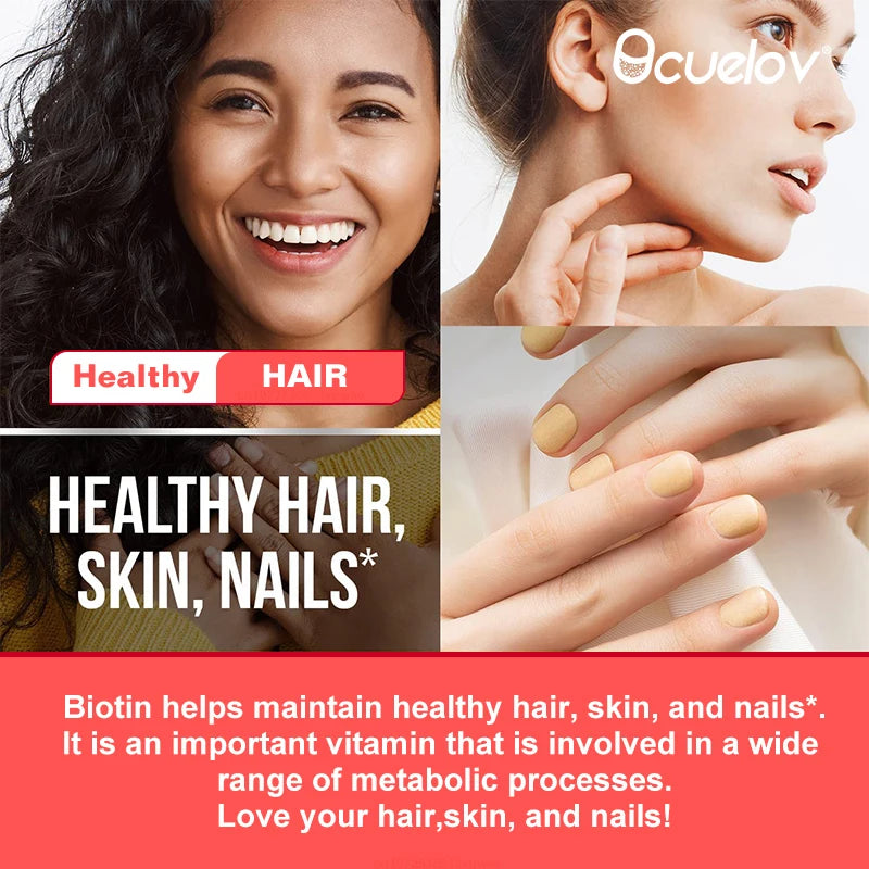 Biotin 10,000 mcg, Supports Healthy Skin/Hair/Nails, Normal Immunity, Cellular Energy Production, 120 Capsules