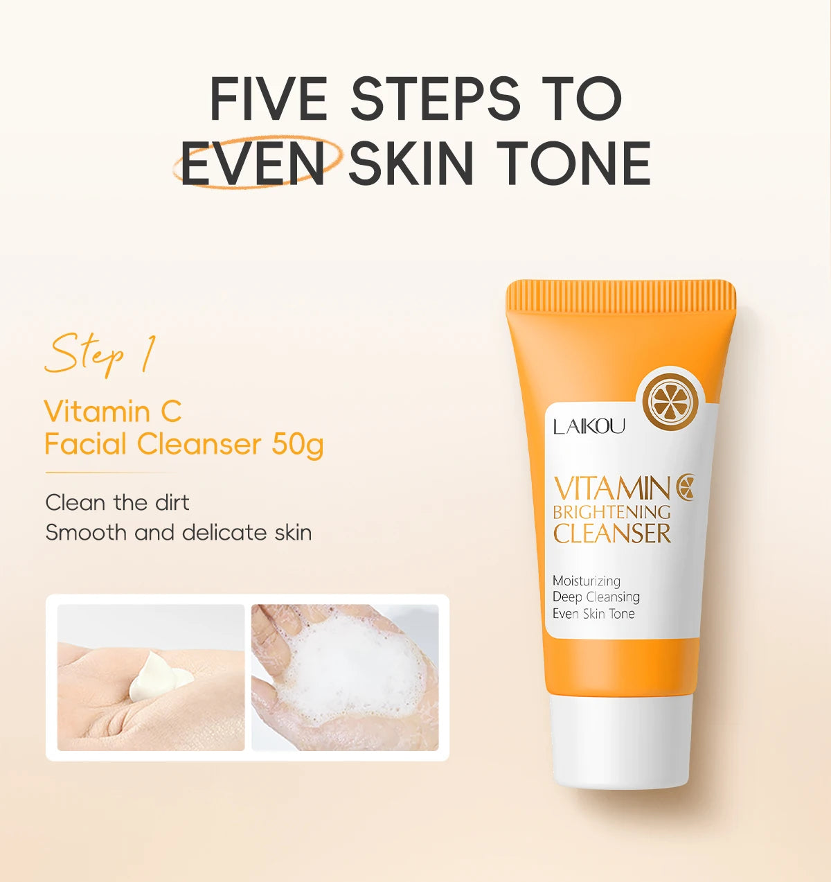 VITAMIN C Skincare Set Brightening 5Pcs Kit Even Skin Tone Smooth Wrinkle Tighten Pores Cleanser Toner Serum Eye Cream