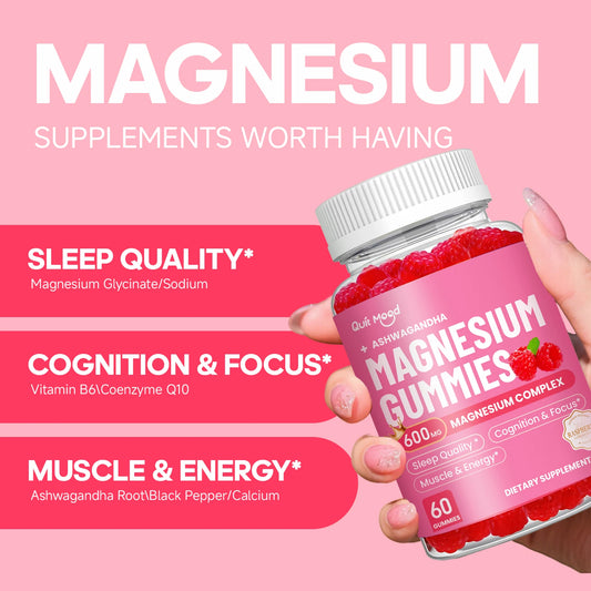 Magnesium Glycinate Advanced Complex Gummies - With Ashwagandha, Magnesium, Calcium, VB6, CQ10 for Calm Support & Sleep