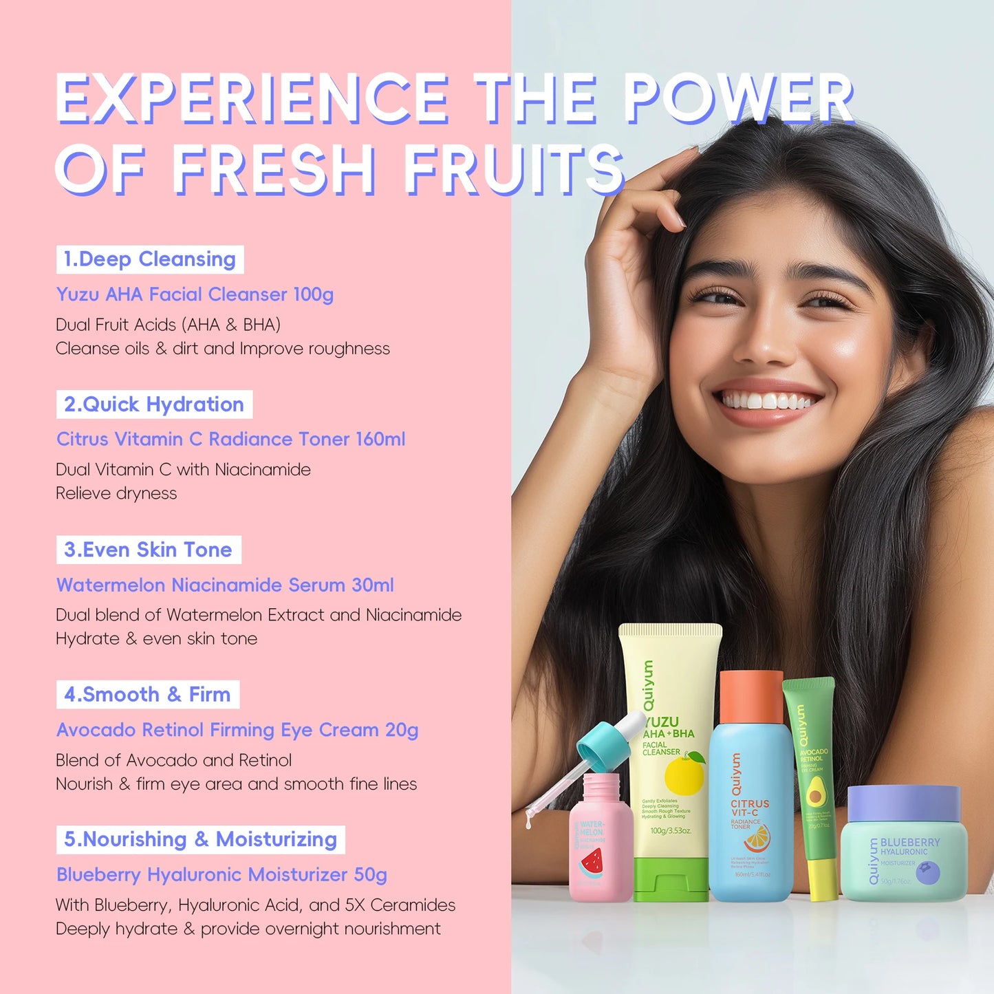 Fruit Fresh Collection 5-Piece Skincare Set Brightening Hydrating Anti-Age Facial Care for Dry Dull Skin