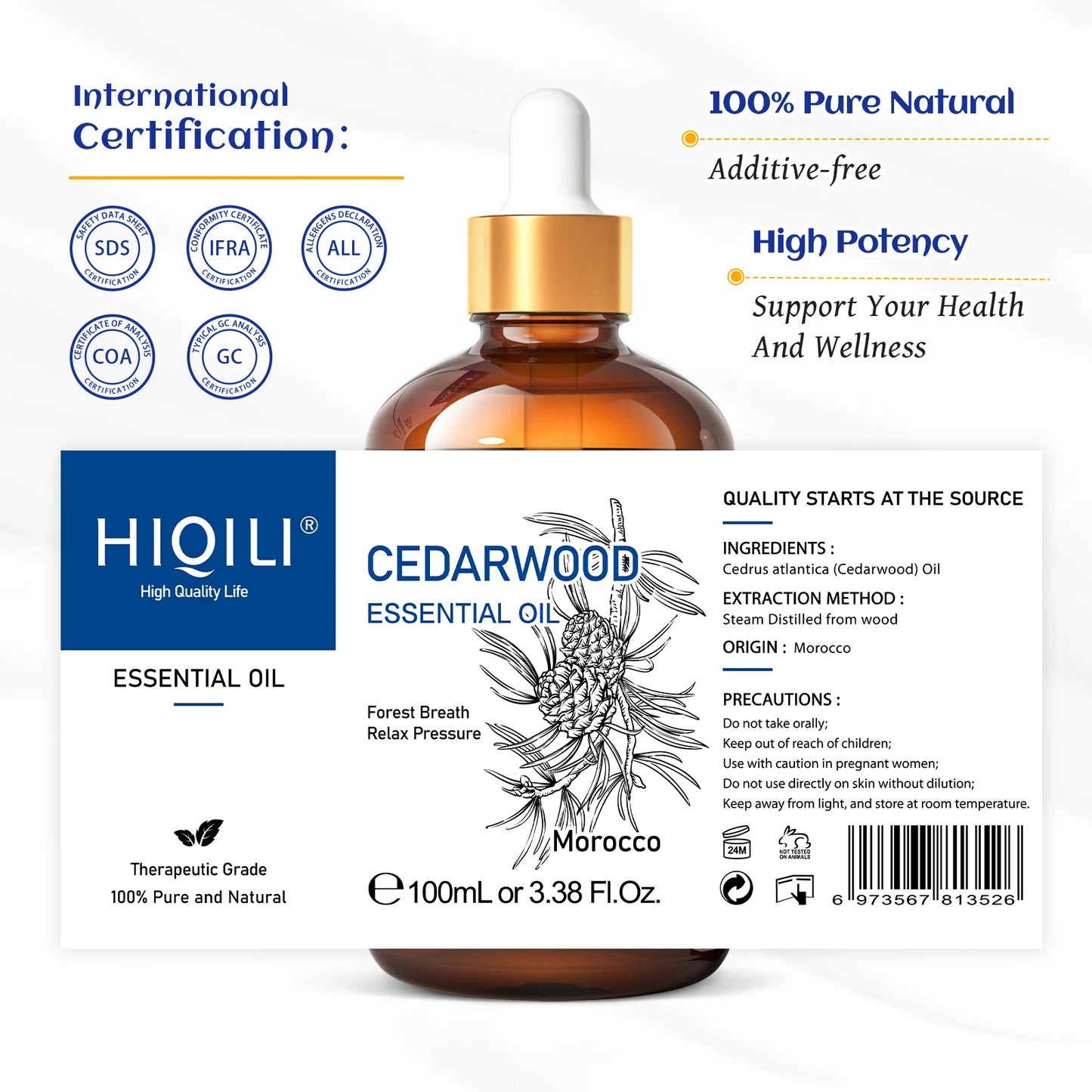 Cedarwood Essential Oil, Pure Essential Oil for Diffuser, Humidifier, Massage, Relaxing, Relieving Stress