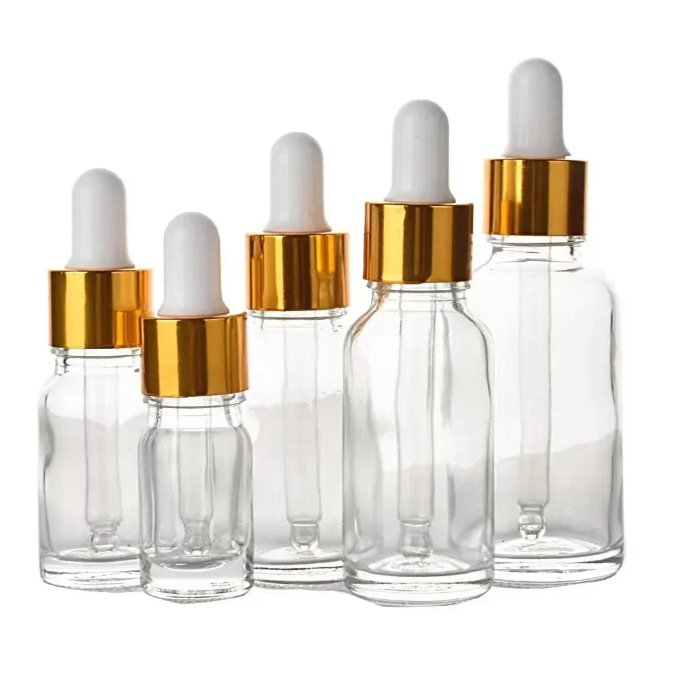 28pcs Golden Empty Dropper Bottle Essential Oil Glass Bottle Refillable Aromatherapy with Funnel Glass Eye Dropper