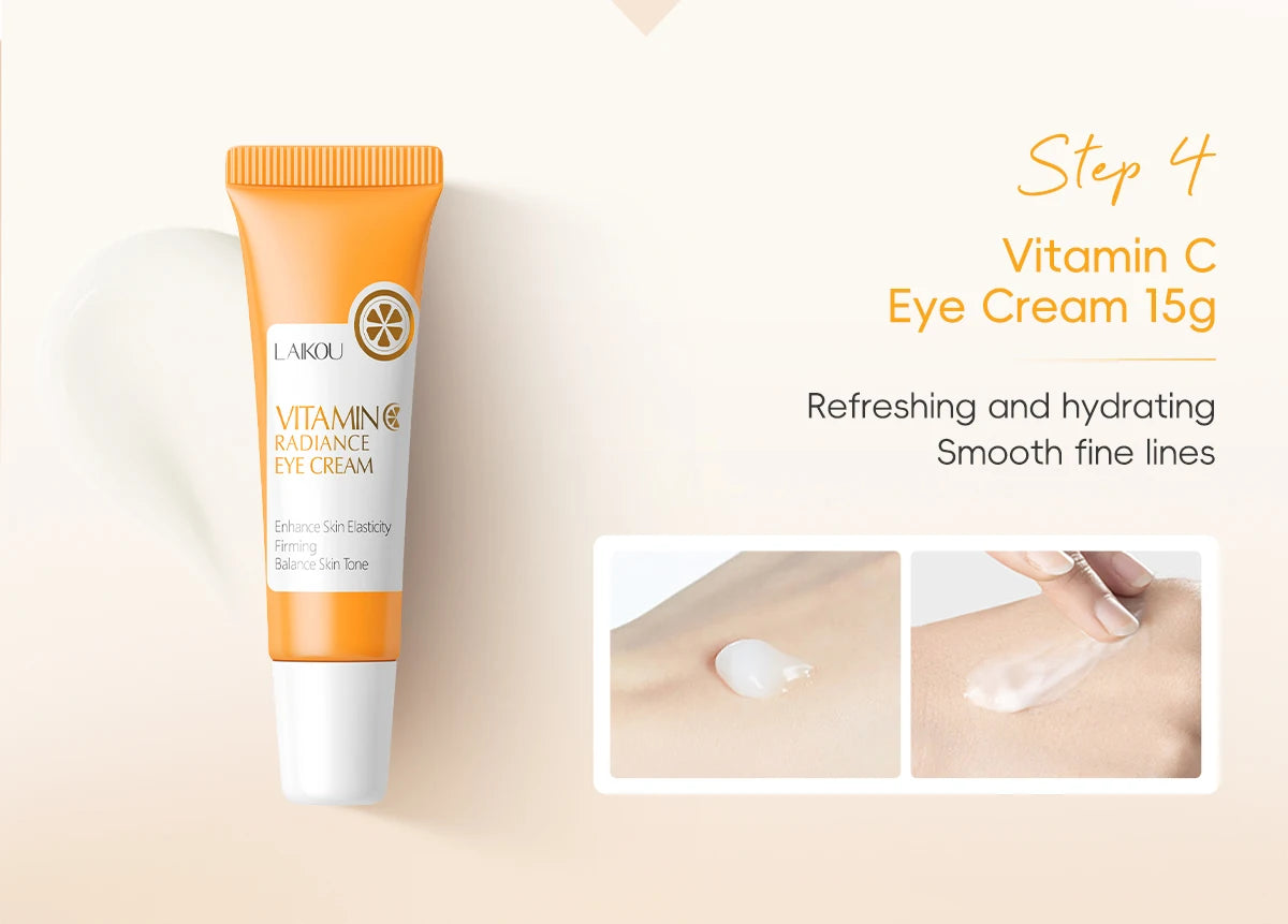 VITAMIN C Skincare Set Brightening 5Pcs Kit Even Skin Tone Smooth Wrinkle Tighten Pores Cleanser Toner Serum Eye Cream